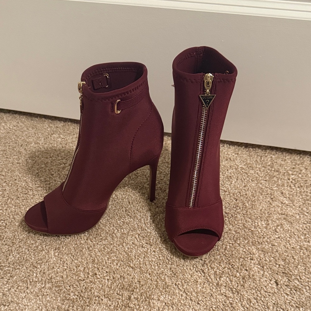 Guess Burgundy Open-Toe Stiletto Ankle Boots